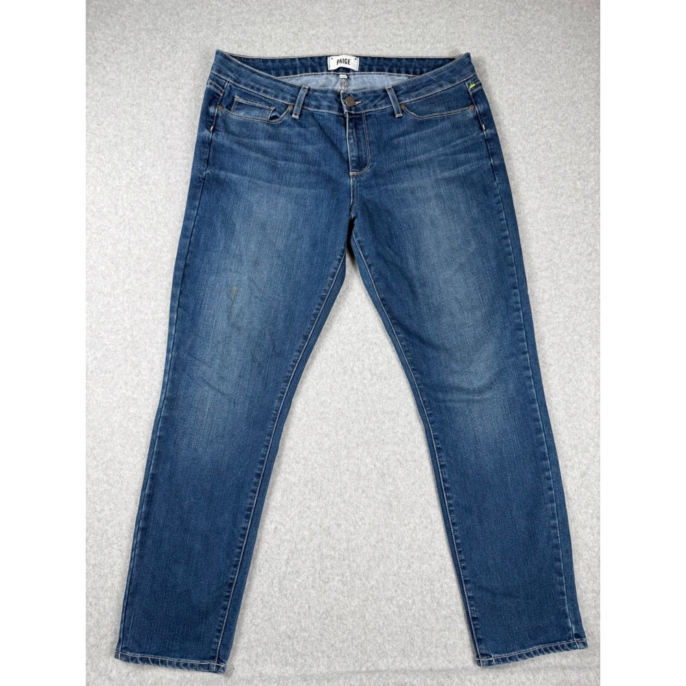 Paige Skyline Ankle Peg Jeans 32 Blue Mid Rise Slim Straight Minimalist Indie